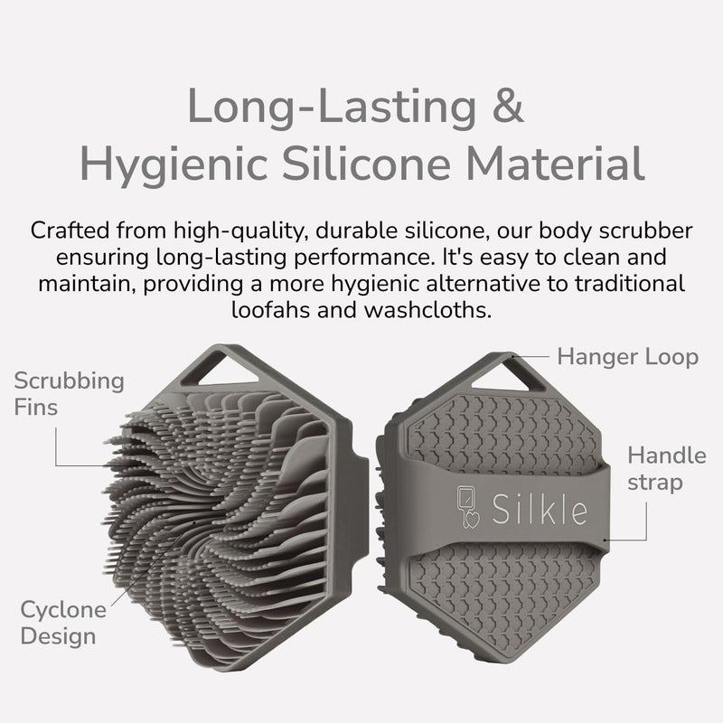 SILKLE Silicone Body Scrubber – Gentle Exfoliating Shower Scrubber for Body & Bath, Silicone Shower Brush & Loofah Alternative – Non-Slip Silicone Body Brush, Quick Dry, Hygienic - Gray - Image 4